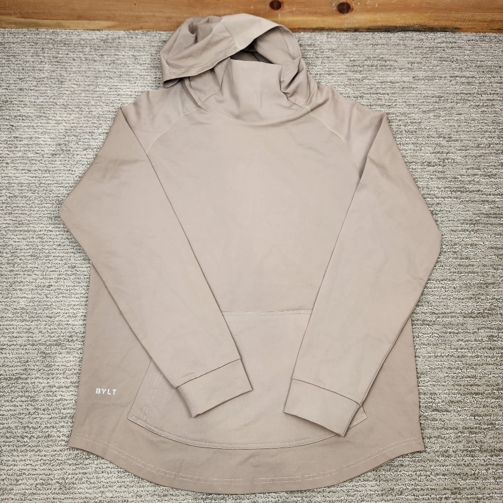 BYLT Premium Basics Pullover Hoodie Men Small Tan Performance Stretch Active Gym